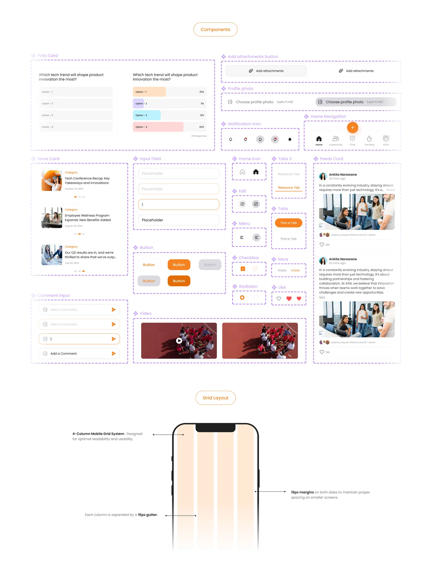 AxHub — UI components and grid layout