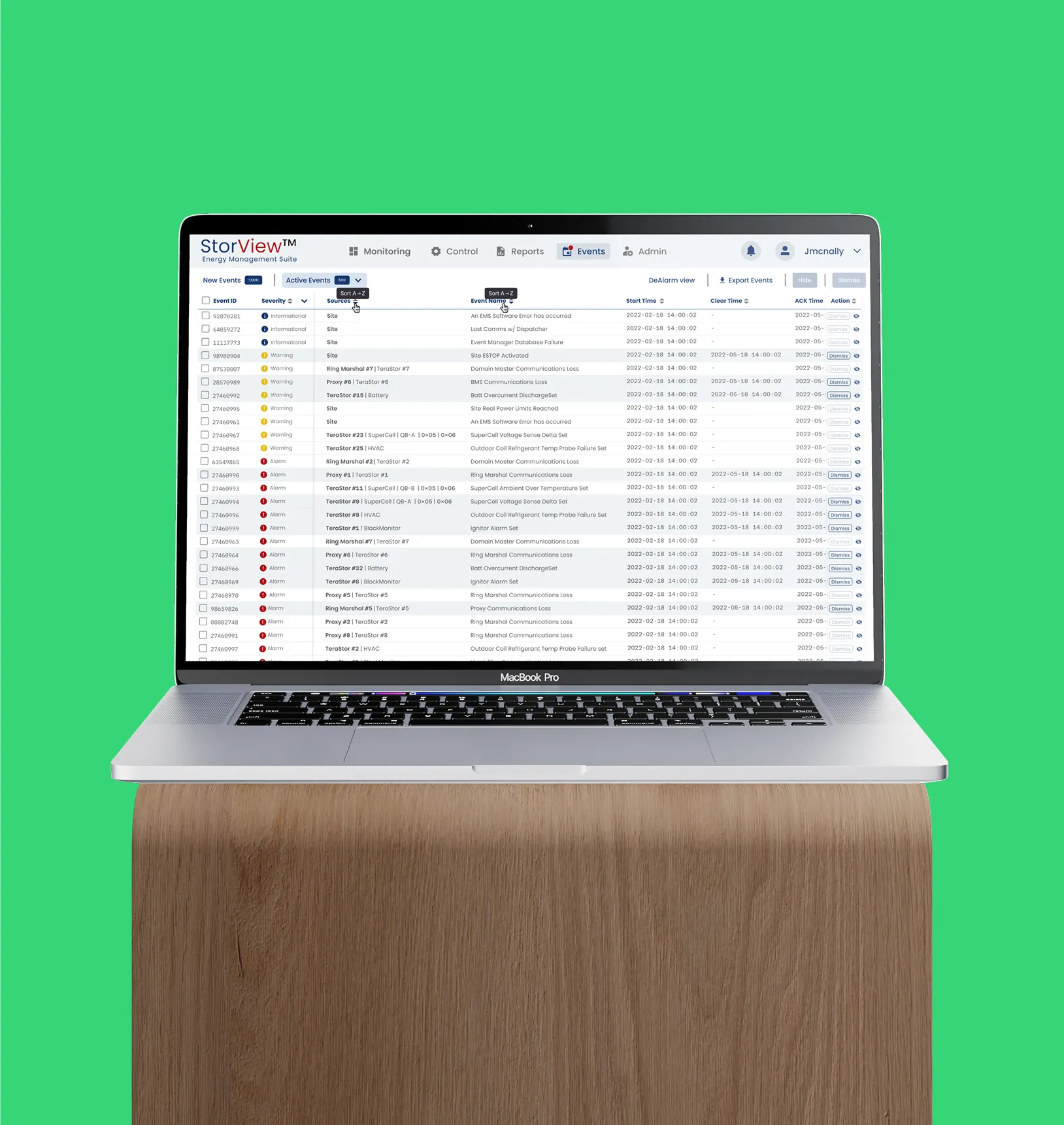 Battery Management — active events view