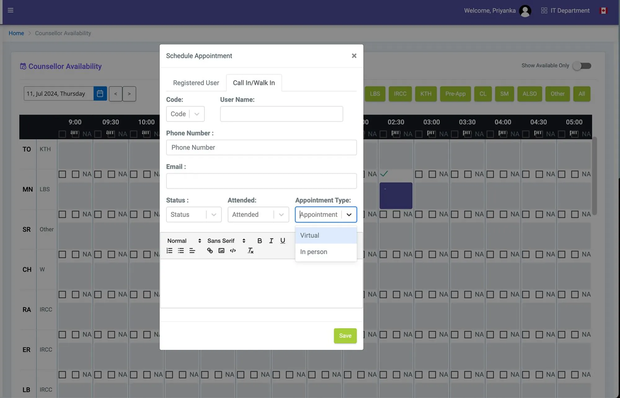 UHC old portal — schedule appointment modal
