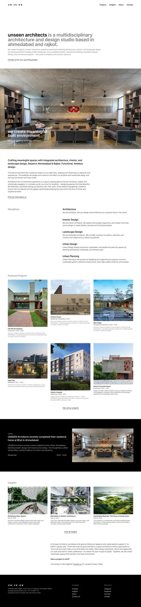 Unseen Architects — full homepage design